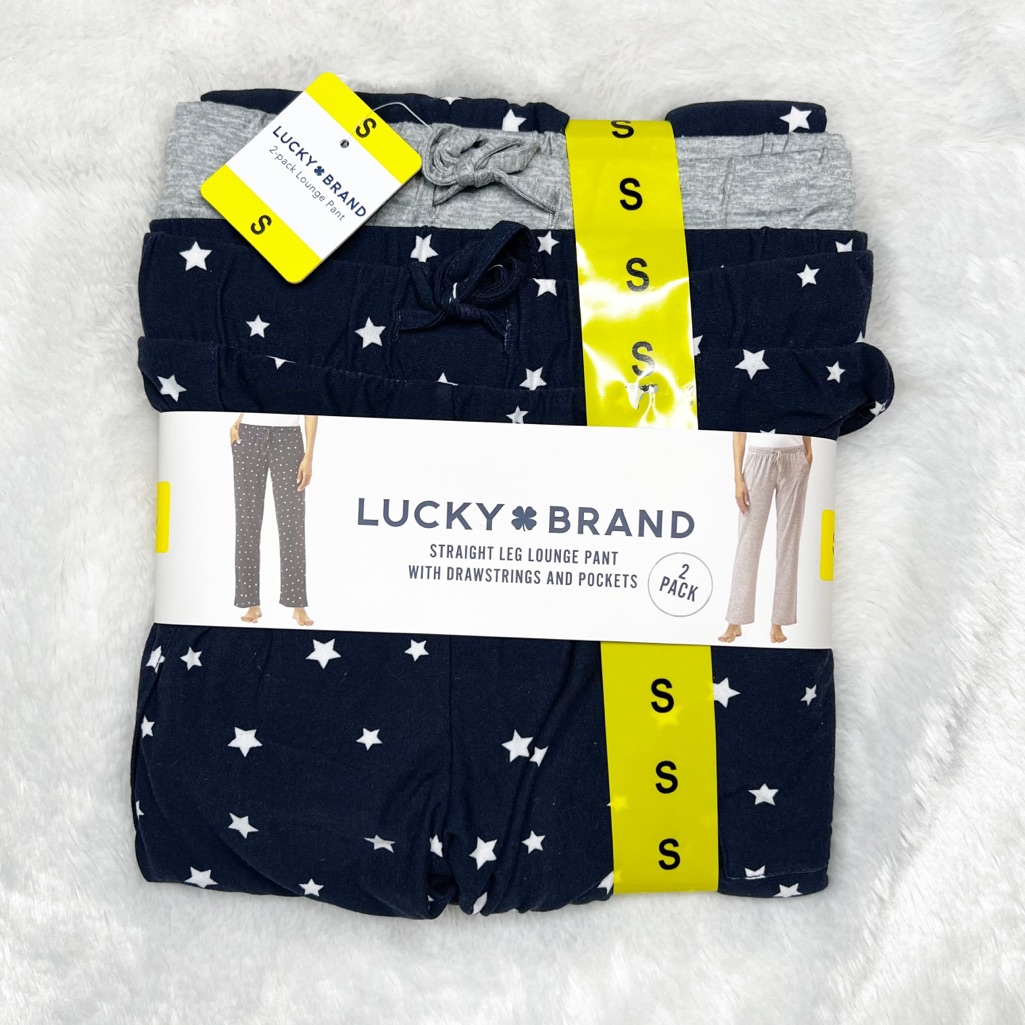 Nwt Lucky Brand 2-Pack Straight Leg Lounge Pants Stars & Grey Women’s Sz S